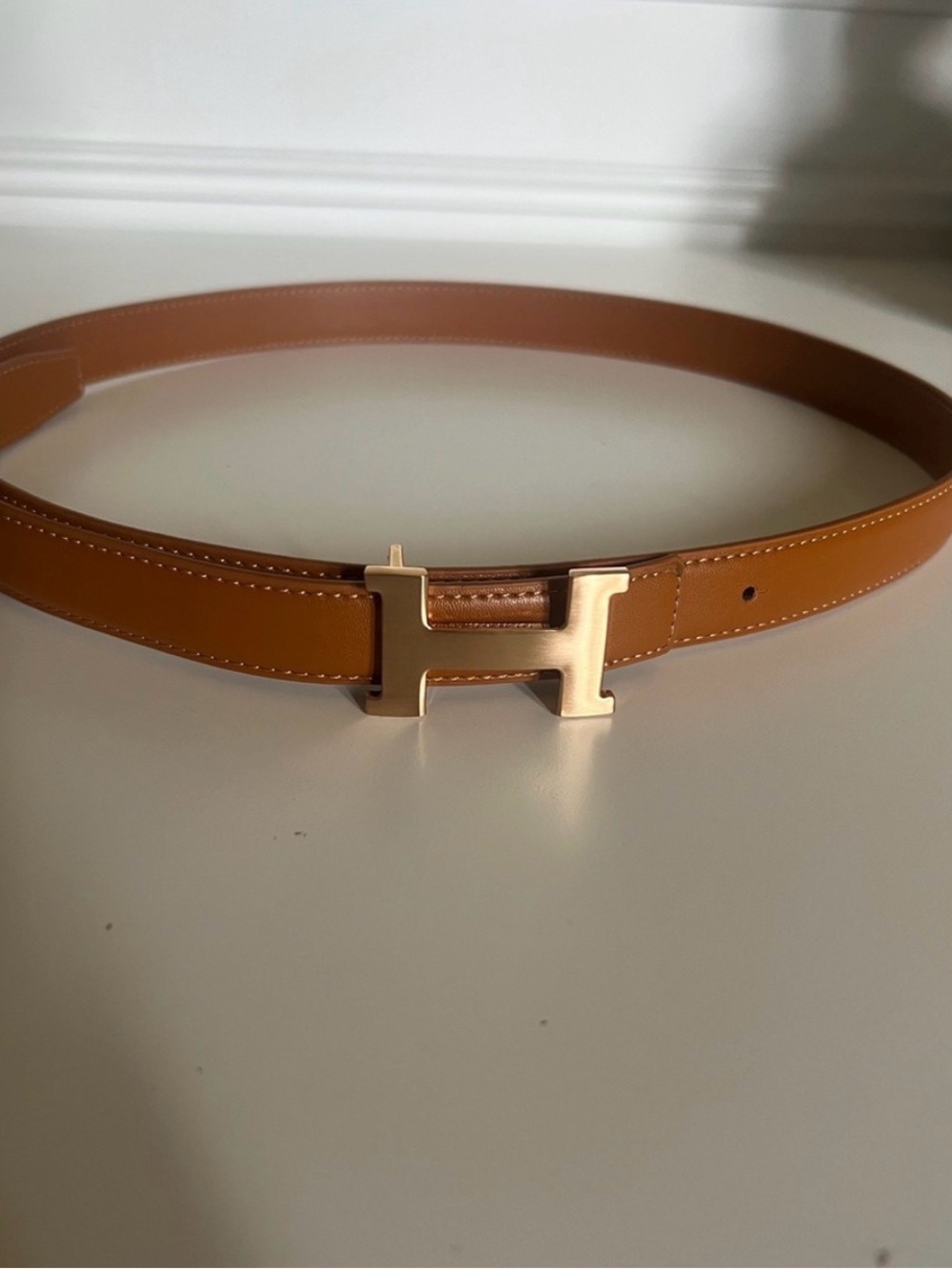 Hermes Cognac Leather Belt with Gold H Buckle